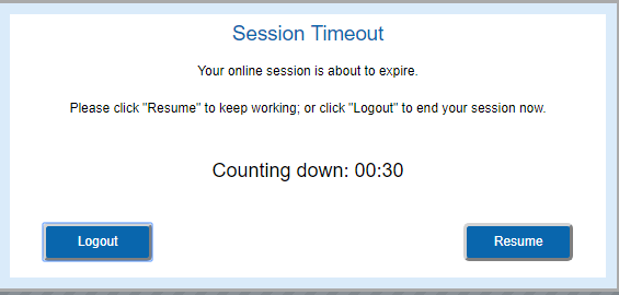 Session Timeout Warning Message